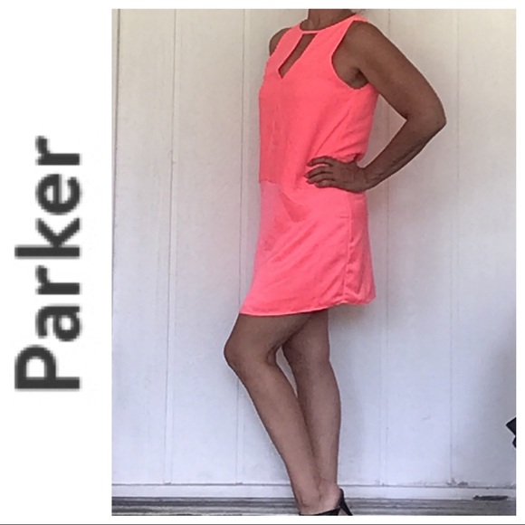 PARKER NEW YORK ORANGE PINK SLEEVELESS SHIFT DRESS SMALL - Picture 4 of 14